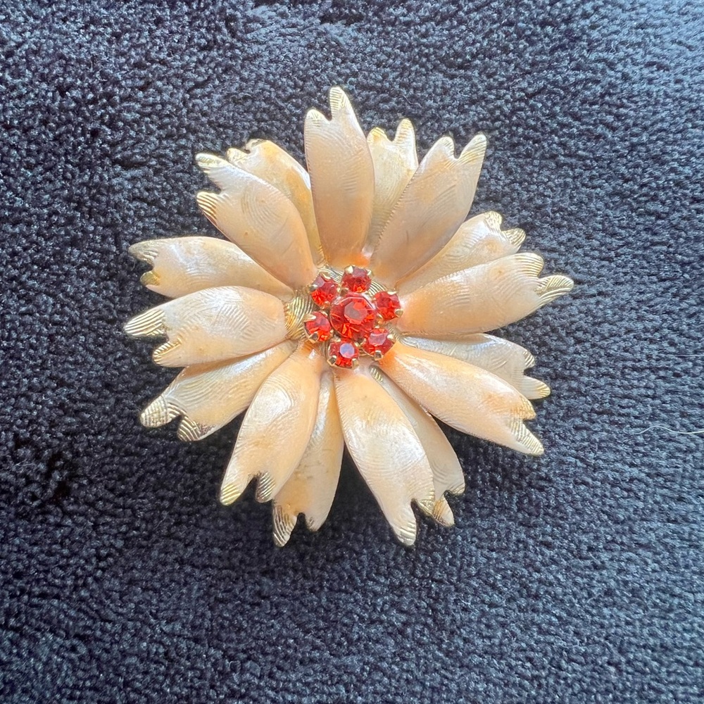 Vintage 1960s Enamel Flower Brooch With Rhinestones